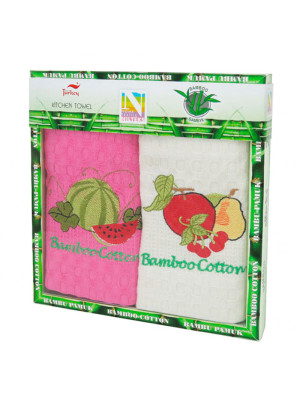 Набор полотенец кухонных Nilteks Bamboo Cotton - Арбуз-фрукты роз-бел 40*60 (2 шт)