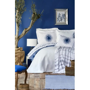 Набор постельного белья с покрывалом + пике Karaca Home - Belina mavi 2019-2 голубой евро