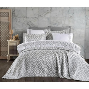 Набор постельного белья с вышивкой и жаккардовым покрывалом Dantela Vita - Victoria gri серый евро