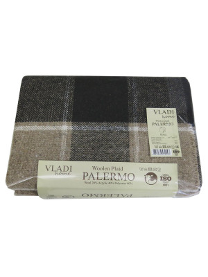 Плед шерстяной Vladi - Палермо №7 Sofa бело-бежево-коричневый 140*200 полуторный