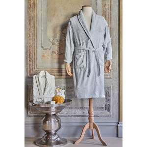 Набор халат с полотенцем Karaca Home - Eldora Offwhite-Gri 2020-2 кремовый-серый (S/M+L/XL+50*70)