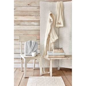 Набор халат с полотенцем Karaca Home - Fronda Offwhite-Gri кремовый-cерый (S/M+L/XL+50*70)