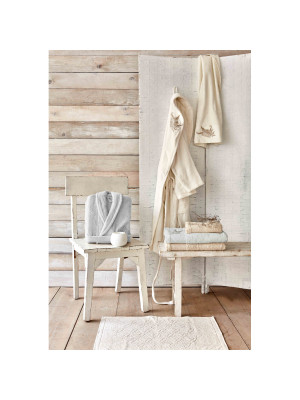Набор халат с полотенцем Karaca Home - Fronda Offwhite-Gri кремовый-cерый (S/M+L/XL+50*70)