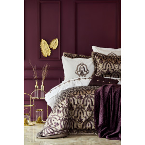 Набор постельное белье с покрывалом + плед Karaca Home - Morocco purple-gold 2019-2 золотой евро