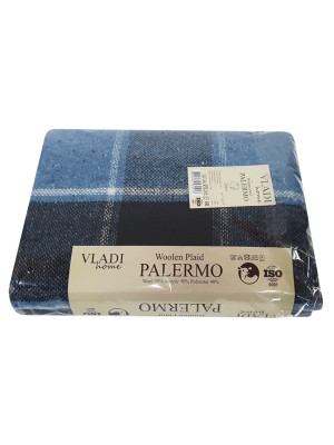 Плед шерстяной Vladi - Палермо №7 Sofa бело-серо-голубой-черный 140*200 полуторный