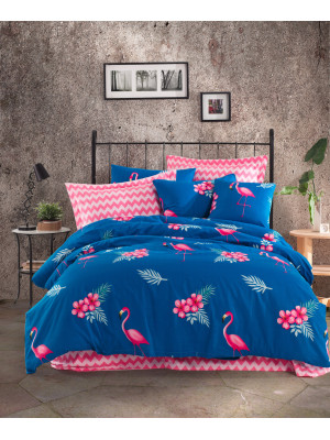 Постельное белье Lotus Home Perfect Ranforce - Flamingo голубой семейное