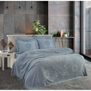 Набор постельного белья с вышивкой и пике Dantela Vita - Nira indigo евро