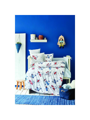 Детский набор в кроватку для младенцев Karaca Home - Airship mavi голубой (10 предметов)