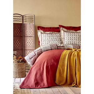 Набор постельного белья с покрывалом + плед Karaca Home - Maryam bordo 2020-1 бордовый евро