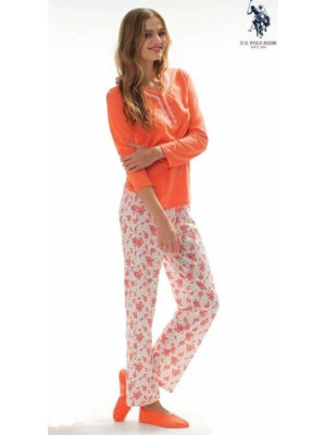 Домашній одяг U. S. Polo Assn - Піжама жіноча (довгий рукав) 15116 помаранчева, L