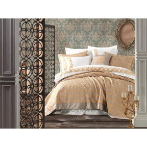 Набор постельного белья с вышивкой и жаккардовым покрывалом Dantela Vita - Simena евро