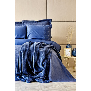 Набор постельного белья с покрывалом + плед Karaca Home - Infinity lacivert 2020-1 синий евро (10)