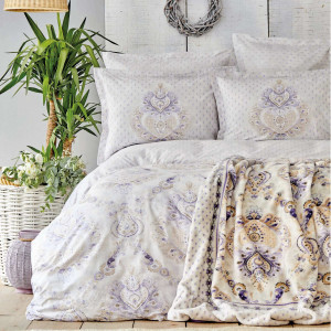 Набор постельного белья с пледом Karaca Home - Estella lila лиловый евро